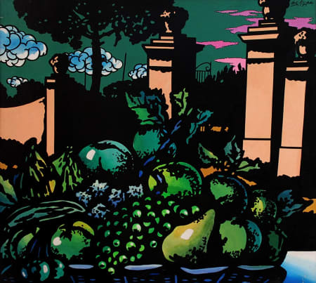 Ercole Pignatelli — Cesto con frutta e ingresso di villa